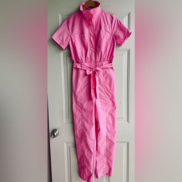 SHEIN Haute Zip Front Belted Jumpsuit Pink Sz S - Picture 5 of 10